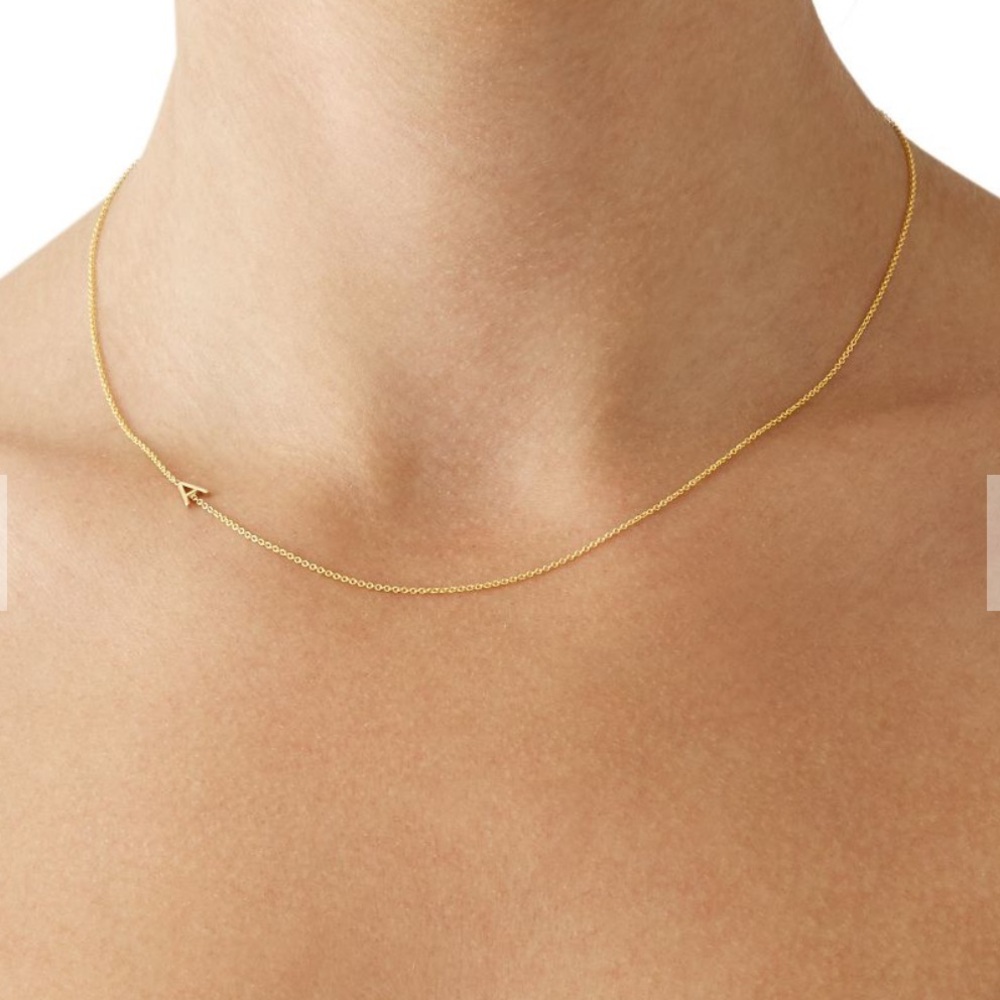 14k solid gold MAYA BRENNER ASYMMETRICAL INITIAL NECKLACE by Mark & Graham, “M” - Picture 5 of 6